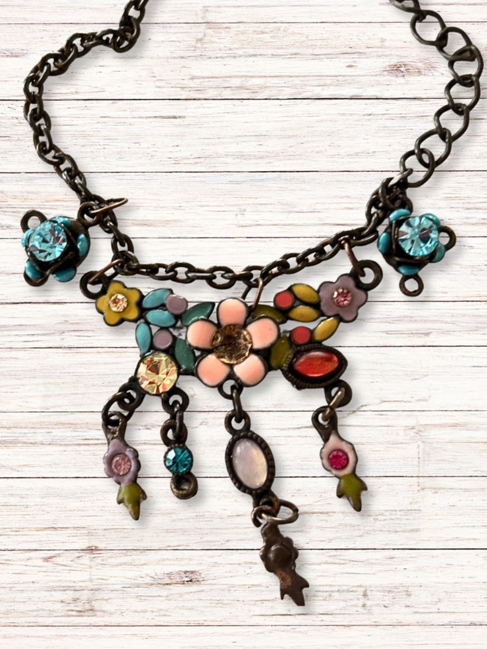 HANDCRAFTED CHARM BRACELET Floral Vintage-Inspired Statement Bracelet - Picture 3 of 5